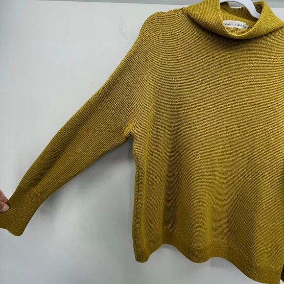 Chelsea & Theodore Ribbed Mock Neck Sweater Womens Large Green Gold Boho Earthy - Picture 3 of 8
